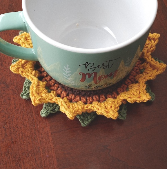 Hand Crafted Other - Sunflower coasters (4) Crochet handmade by seller 100% cotton yarn
